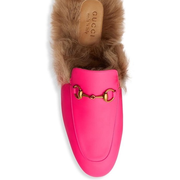 GUCCI | fluorescent pink leather princetown loafers, size 8 - Picture 2 of 3